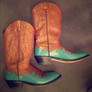 Beautiful brown with accent teal cowboy boots